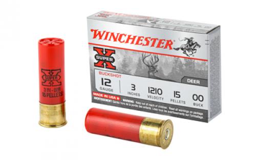 Winchester Ammunition Super-X, 12 Gauge, 3, 00 Buck, Buckshot, 15 Pellets,5 Round Box XB12300