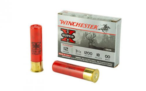 Winchester Ammunition Super-X, 12 Gauge, 3.5, 00 Buck, Buckshot, 18 Pellets,5 Round Box XB12L00