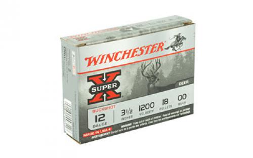 Winchester Ammunition Super-X, 12 Gauge, 3.5", 00 Buck, Buckshot, 18 Pellets,5 Round Box XB12L00