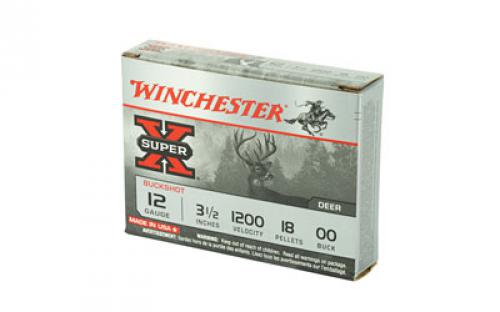 Winchester Ammunition Super-X, 12 Gauge, 3.5", 00 Buck, Buckshot, 18 Pellets,5 Round Box XB12L00