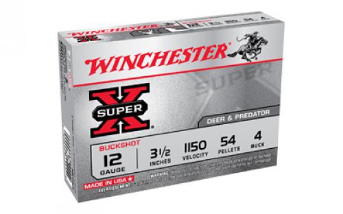 Winchester Ammunition SUPER X, 12 Gauge 3.5, 4 Buck, Buckshot, 5 Round Box XB12L4