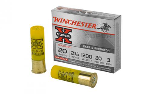 Winchester Ammunition Super-X, 20 Gauge, 2.75, 3 Buck, Buckshot, 20 Pellets,5 Round Box XB203