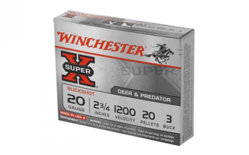 Winchester Ammunition Super-X, 20 Gauge, 2.75", 3 Buck, Buckshot, 20 Pellets,5 Round Box XB203