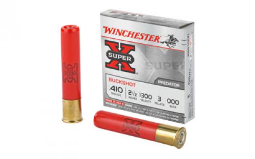 Winchester Ammunition Super-X, 410 Gauge, 2.5, 000 Buckshot, 3 Pellets,5 Round Box XB41000