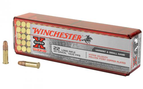 Winchester Ammunition Hyper Velocity, 22LR, 40 Grain, Copper Plated Hollow Point, 100 Round Box XHV22LR