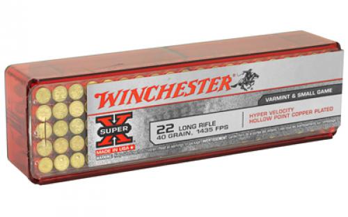 Winchester Ammunition Hyper Velocity, 22LR, 40 Grain, Copper Plated Hollow Point, 100 Round Box XHV22LR