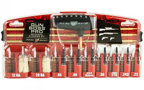 Real Avid Cleaning Kit, Gun Boss Pro-Universal Gun Cleaning Kit, Multi-Function Handle, Three Brass Rod Sections, Kickstand Tool Case, Labeled compartments, Fits .22, .243, .280, .270, .30, .357, 9mm, .40, .45, 20Ga, 12Ga AVGBPRO-U