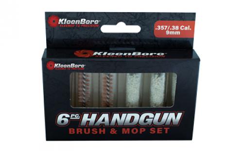 Kleen-Bore Bore Cleaner Brush and Mop Set, Standard #8-32 Thread, Fits 9MM/.357/380 ACP, 6 Piece - 3 Bronze Bristle Brushes, 3 Cotton Bore Mops 9-SET