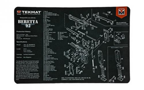 TekMat Beretta 92 Pistol Mat, 11x17, Black, Includes Small Microfiber TekTowel, Packed in Tube TEK-R17-BER92