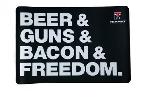 TekMat Original Mat, Beer & Guns & Bacon & Freedom, Thermoplastic Surface Protects Gun From Scratching, 1/8 Thick, 11x17, Tube Packaging, Black with White Lettering TEK-R17-BGBF