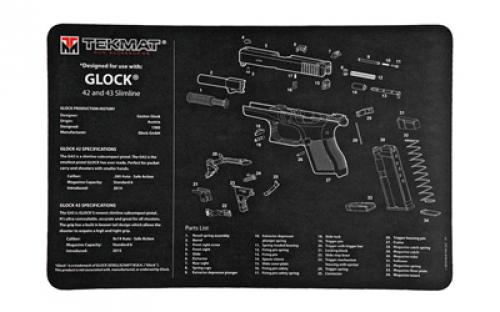 TekMat Pistol Mat For Glock 42/43, 11x17, Black, Includes Small Microfiber TekTowel, Packed In Tube TEK-R17-GLOCK-42-43