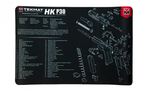 TekMat Orginal Mat, H&K P30, Cleaning Mat, Thermoplastic Surface Protects Gun From Scratching, 1/8 Thick, 11x17, Tube Packaging, Black with White Lettering TEK-R17-HKP30