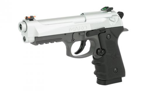 Crosman Mako CO2 Powered Blowback BB Pistol, Semi Automatic, Silver Metal Slide and Steel Barrel, 20 Round Drop Out Magazine, Fiber Optic Sights, 450 Feet Per Second CM9B