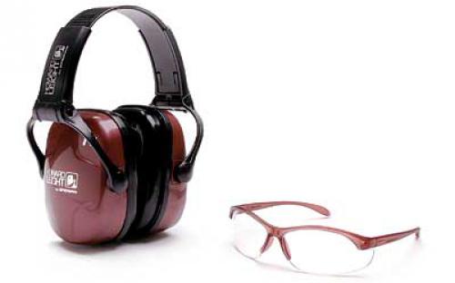 Howard Leight Shooting Combo Kit Earmuff, Dusty Rose, Ultra Light, NRR 25 Muffs, Anti-fog Clear Glasses R-01727