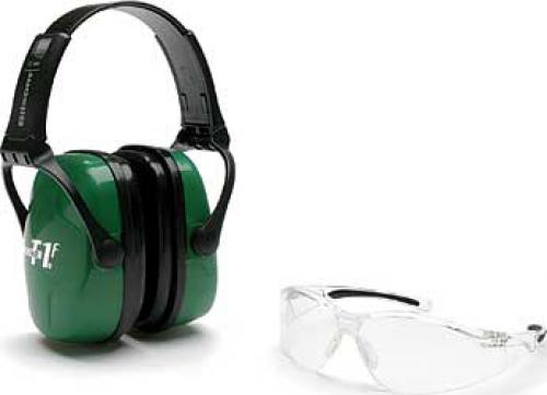 Howard Leight Shooting Combo Kit Earmuff Green , Ultra Light, NRR 25, Anti-fog, Clear Glasses R-01761