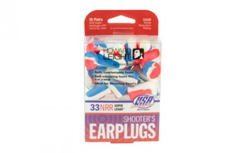 Howard Leight Super Leight Ear Plugs, Foam, NRR 33, Uncorded, Red/White/Blue, 10 Pair R-01891