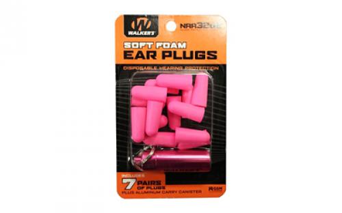 Walker's Ear Plug, Foam, 7 Pairs, Pink, Includes Case GWP-PLGCAN-PK