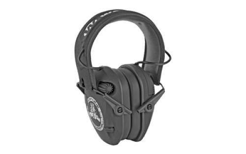 Walker's Razor, Freedom Slim Electronic Earmuff, Keep Calm Carry On Logo, Two Hi-Gain Omnidirectional Microphones, Low Noise/Frequency Tuned for Natural Sound Clarity, Hi-Def Sound Output w/ Audio Input Jack GWP-RSEMFS-KCCO