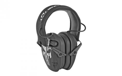 Walker's Razor, Freedom Slim Electronic Earmuff, Punisher Flag Logo, Two Hi-Gain Omnidirectional Microphones, Low Noise/Frequency Tuned for Natural Sound Clarity, Hi-Def Sound Output w/ Audio Input Jack GWP-RSEMFS-PUN