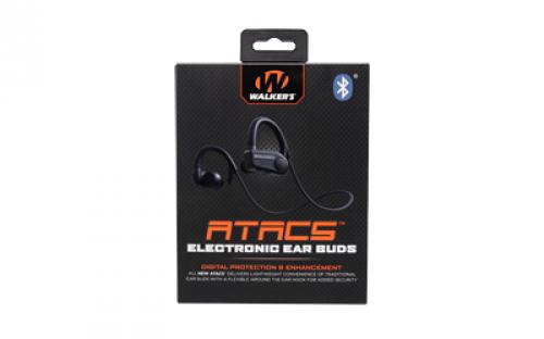 Walker's ATACS Sport Earbuds, Bluetooth Enabled, Noise Reduction 24DB. Rechargeable, Black, Includes Charging Cable and Foam Ear Tips GWP-SPEB