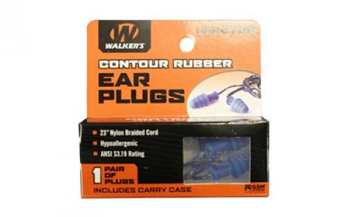 Walker's Ear Plug, Rubber Corded, Blue, 1 Pair GWP-TPRCORD-BL