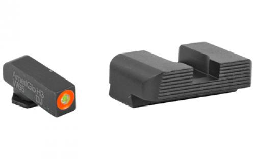 AmeriGlo Protector, Night Sight Set, For Glock 17/19/22/23/24/26/27/33/34/35/37/38/39, Front/Rear, Green Tritium Orange Outline Front, Black Serrated Rear GL-433