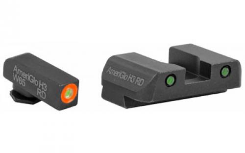 AmeriGlo Spartan Tactical Operator Sights for Glock 17,19,22,23,24,26,27,33,34,35,37,38,39 Gen 1-4, Green/Green, ProGlo Front Sight w/ Orange Outline, Pro-Operator Tritium Rear GL-446