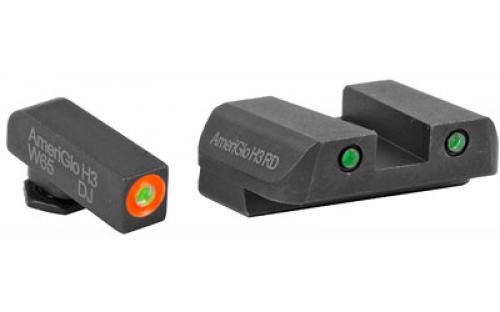 AmeriGlo Spartan Tactical Operator, Sight, Front/Rear, For Glock 42 and 43, Green Tritium Orange Round Outline Front, Green Tritium Black Outline Rear GL-450