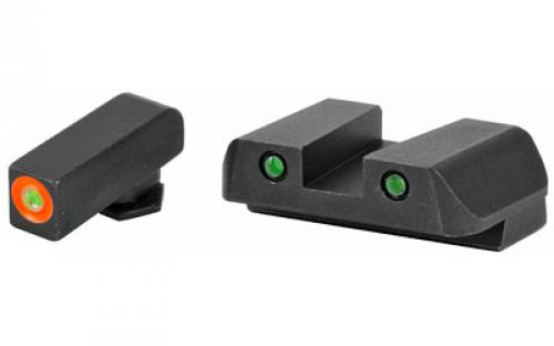 AmeriGlo Spartan Tactical Operator, Sight, Front/Rear, For Glock 42 and 43, Green Tritium Orange Round Outline Front, Green Tritium Black Outline Rear GL-450