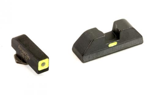 AmeriGlo CAP - Combative Application Pistol, Sight, Front/Rear, Fits Glock 42 and 43, Green Tritium Lime Green LumiLime Square Outline  Front with Lime Green LumiLime (Non-Tritium) Rear, Front/Rear GL-605