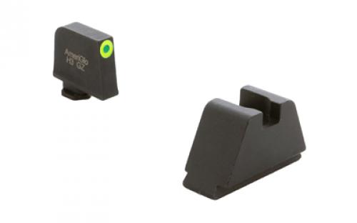 AmeriGlo Optic Compatible Sets for Glock, Fits All Glocks, 3XL Tall, Green Tritium with LumiGreen Outline, .365 Front and .451 Rear, Black Rear Sight GL-691