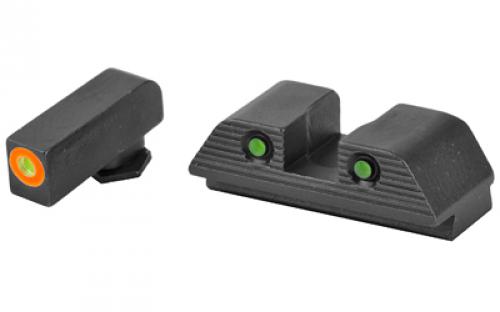 AmeriGlo Trooper, Sight, Fits Glock MOS, 17,19,22,23,24,26,27,33,34,35,37,38,39 Gen 1-4, Green Tritium with Orange Outline Front, Green Tritium Black Serrated Rear GL-816