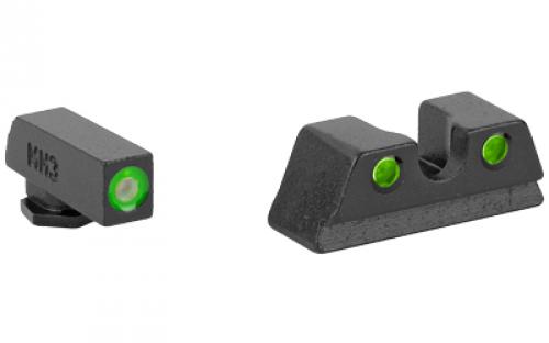 Meprolight Hyper-Bright, Tritium Sight Set, Green Front/Green Rear, For Glock 42, 43, 43X and 48 0402203111