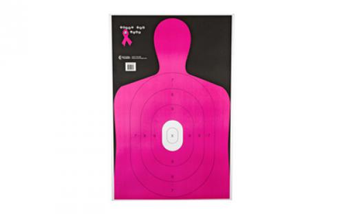 Action Target B-27E Shoot For The Cure Breast Cancer Target, Pink Silhouette Cut Off Below Ring 7, 23x35, 100 Per Box B-27E-NPT-100