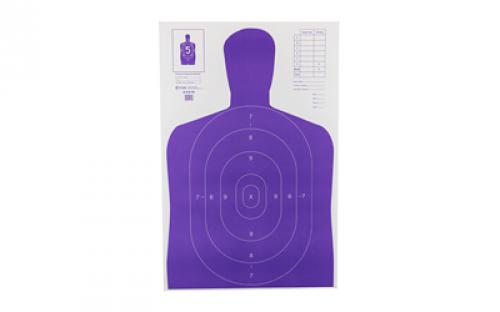 Action Target b-27E High Visibility Target, Fluorescent Purple, Silhouette Cut Off Below Ring 7, 23x35, 100 Per Box B-27E-PR-100