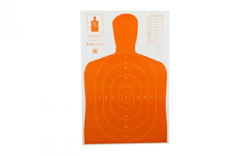 Action Target B-27E Economy Target, Orange Silhouette Cut Off Below Ring 7, 23x35, 100 Per Box B-27EORANGE-100