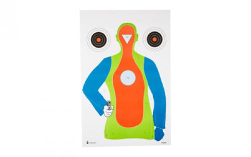 Action Target PR-B21E, High Visibility Fluorescent Target, Black/Orange/Blue/Green, 23x35, 100 Per Box PR-B21E-100