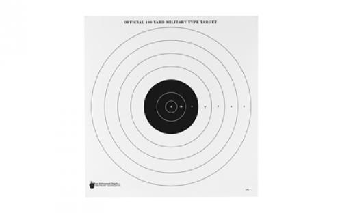 Action Target SR-1, 100-Yard Military Bulls-Eye Target, Heavy Tagboard Paper, Black, 21x21, 100 Per Box SR-1-100