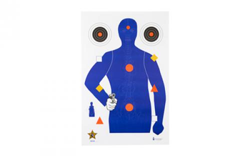 Action Target SSO-99, Sheriff's Office Sarasota Co. (FL) Modifies B21E Target With Vital Anatomy, Blue/Red/Gold/Black, 23x35, 100 Per Box SSO-99-100