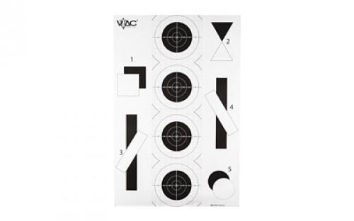 Action Target VTAC-P, Viking Tactics Double Sided Advanced Training Target, Marksmanship Side Has 4 SR-1C Bulls-Eye Target w/1" Square Sighting Grid, Silhouette Side w/Visible Skeleton, Black/White, 23"x35", 100 Per Box VTAC-P-100