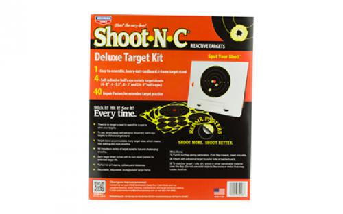 Birchwood Casey Shoot-N-C Target, Deluxe Variety Kit, 40-1" Pasters, 24-2", 8-3", 4-6", 4-8" Bullseye Targets, with Target Stand BC-34208