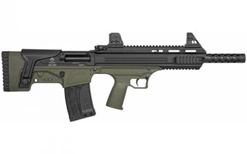 American Tactical Bulldog, Semi-automatic Shotgun, Bullpup, 12 Gauge 3 Chamber, 18.5 Barrel, Matte Finish, Olive Drab Green and Black, Open Iron Sights, AR Style Charging Handle, 3-Piece Choke Tube Set, Adjustable Cheek Rest, Picatinny and M-LOK Rail,  5 Rounds, 1 Magazine ATIG12BDG