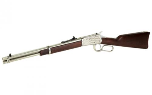 Rossi R92, Lever Action Rifle, 357 Magnum, 16" Round Barrel, Stainless Steel, Silver, Engraved US Flag on Receiver, Wood Furniture, Adjustable Sights, 8 Rounds 923571693-EN1