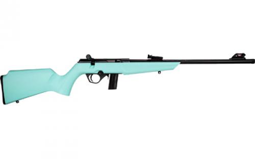 Rossi RB22, Bolt Action Rifle, 22LR, 16" Threaded Barrel, 1/2x28, Matte Finish, Black, Cyan Synthetic Stock, Compact, Adjustable Fiber Optic Sights, 10 Rounds, 1 Magazine RB22L1611C