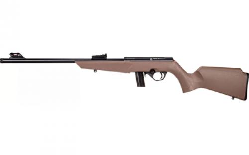 Rossi RB22, Bolt Action Rifle, 22LR, 16 Threaded Barrel, 1/2x28, Matte Finish, Black, Flat Dark Earth Synthetic Stock, Compact, Adjustable Fiber Optic Sights, 10 Rounds, 1 Magazine RB22L1611FDE