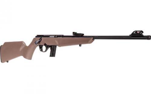 Rossi RB22, Bolt Action Rifle, 22LR, 16" Threaded Barrel, 1/2x28, Matte Finish, Black, Flat Dark Earth Synthetic Stock, Compact, Adjustable Fiber Optic Sights, 10 Rounds, 1 Magazine RB22L1611FDE