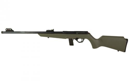 Rossi RB22, Bolt Action Rifle, 22LR, 16 Threaded Barrel, 1/2x28, Matte Finish, Black, Olive Drab Green Synthetic Stock, Compact, Adjustable Fiber Optic Sights, 10 Rounds, 1 Magazine RB22L1611OD