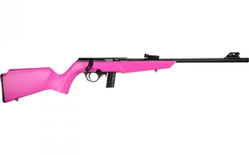 Rossi RB22, Bolt Action Rifle, 22LR, 16" Threaded Barrel, 1/2x28, Matte Finish, Black, Pink Synthetic Stock, Compact, Adjustable Fiber Optic Sights, 10 Rounds, 1 Magazine RB22L1611P