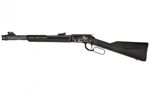 Rossi RL22, Lever Action, 22LR, 18 Barrel, Matte Finish, Black, Synthetic Stock, Adjustable Sights, Rattle Snake Engraving, 15 Rounds RL22181SY-EN12