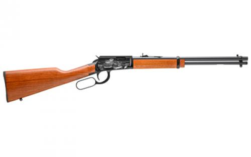 Rossi Rossi Gallery, Lever Action Rifle, 22LR, 18" Barrel, Matte Finish, Black, Wood Stock, Adjustable Sights, Rattle Snake Engraving, 15 Rounds RL22181WD-EN12